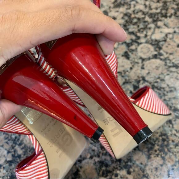 Gianfranco Ferre Red Stripe Strappy Heels - Picture 11 of 11